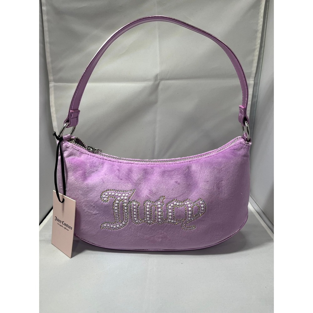 Juicy‎ Couture Velour Shoulder Bag Lavender Rhinestone Logo Charm